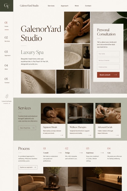 Beauty & Wellness website design for United Kingdom, showing a clear opening, service information, supporting content, and a focused inquiry action.