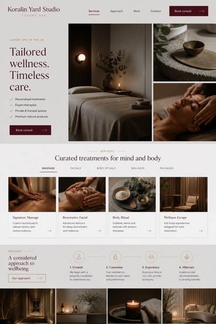 Beauty & Wellness website design for United Kingdom, showing a clear opening, service information, supporting content, and a focused inquiry action.