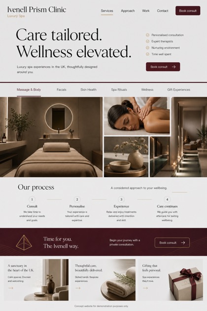 Beauty & Wellness website design for United Kingdom, showing a clear opening, service information, supporting content, and a focused inquiry action.
