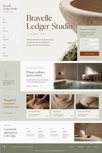 Beauty & Wellness website design for United Kingdom, showing a clear opening, service information, supporting content, and a focused inquiry action.