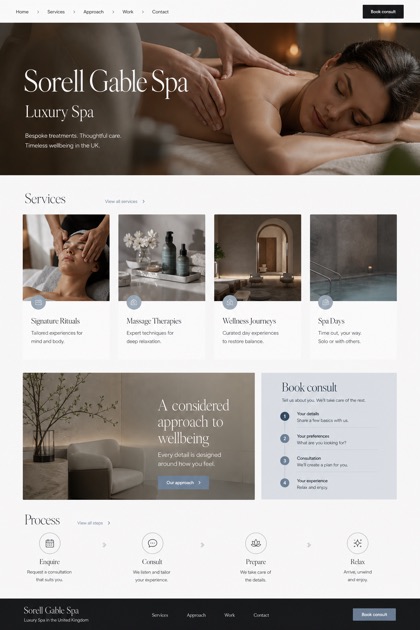 Beauty & Wellness website design for United Kingdom, showing a clear opening, service information, supporting content, and a focused inquiry action.