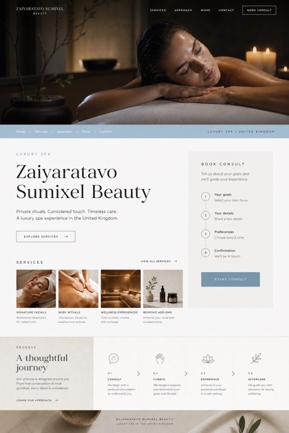 Beauty & Wellness website design for United Kingdom, showing a clear opening, service information, supporting content, and a focused inquiry action.