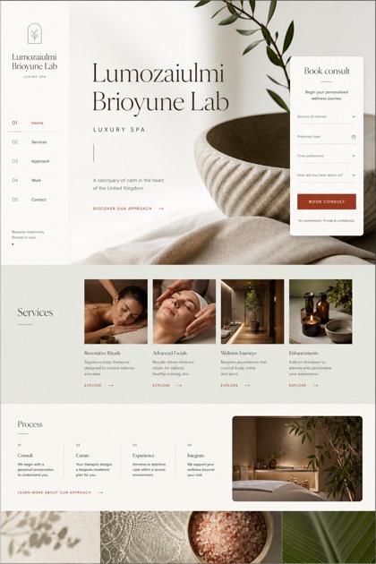 Beauty & Wellness website design for United Kingdom, showing a clear opening, service information, supporting content, and a focused inquiry action.
