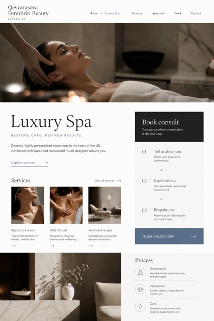 Beauty & Wellness website design for United Kingdom, showing a clear opening, service information, supporting content, and a focused inquiry action.