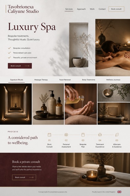 Beauty & Wellness website design for United Kingdom, showing a clear opening, service information, supporting content, and a focused inquiry action.