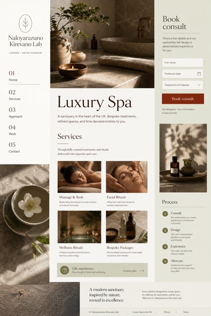 Beauty & Wellness website design for United Kingdom, showing a clear opening, service information, supporting content, and a focused inquiry action.