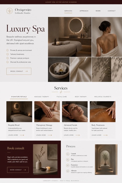 Beauty & Wellness website design for United Kingdom, showing a clear opening, service information, supporting content, and a focused inquiry action.