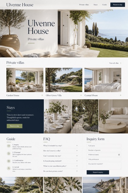 Hospitality website design for United Kingdom, showing a clear opening, service information, supporting content, and a focused inquiry action.