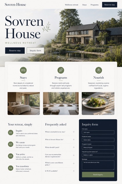 Hospitality website design for United Kingdom, showing a clear opening, service information, supporting content, and a focused inquiry action.