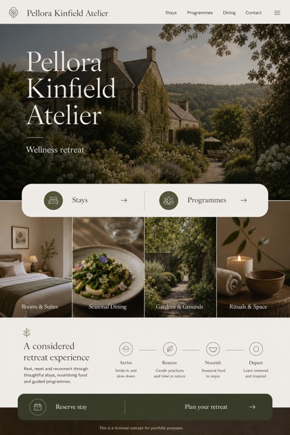 Hospitality website design for United Kingdom, showing a clear opening, service information, supporting content, and a focused inquiry action.