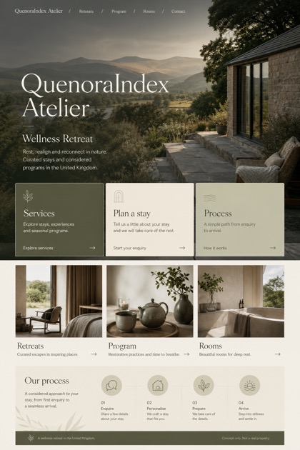 Hospitality website design for United Kingdom, showing a clear opening, service information, supporting content, and a focused inquiry action.