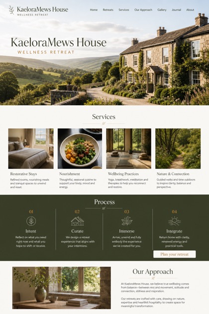 Hospitality website design for United Kingdom, showing a clear opening, service information, supporting content, and a focused inquiry action.