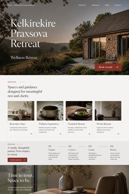Hospitality website design for United Kingdom, showing a clear opening, service information, supporting content, and a focused inquiry action.