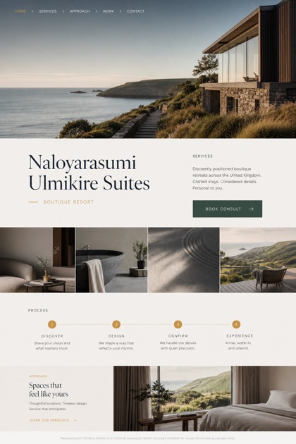 Hospitality website design for United Kingdom, showing a clear opening, service information, supporting content, and a focused inquiry action.