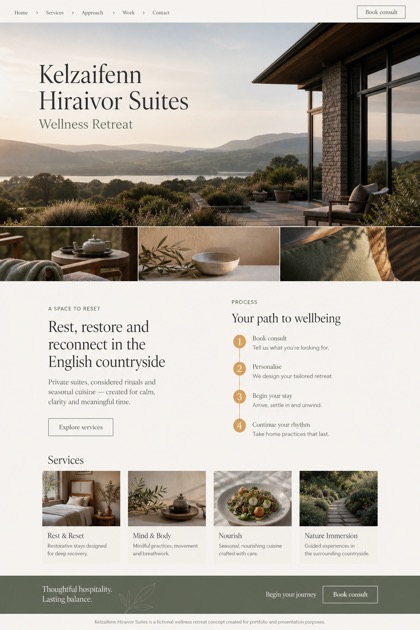 Hospitality website design for United Kingdom, showing a clear opening, service information, supporting content, and a focused inquiry action.
