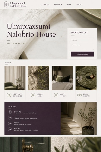 Hospitality website design for United Kingdom, showing a clear opening, service information, supporting content, and a focused inquiry action.