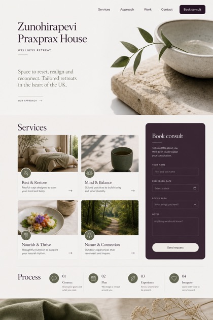 Hospitality website design for United Kingdom, showing a clear opening, service information, supporting content, and a focused inquiry action.
