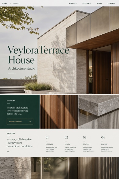 Architecture & Interiors website design for United Kingdom, showing a clear opening, service information, supporting content, and a focused inquiry action.