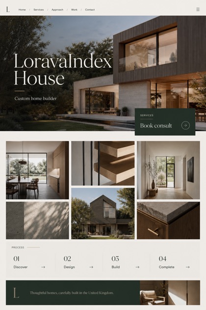 Architecture & Interiors website design for United Kingdom, showing a clear opening, service information, supporting content, and a focused inquiry action.