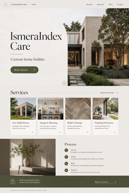 Architecture & Interiors website design for United Kingdom, showing a clear opening, service information, supporting content, and a focused inquiry action.