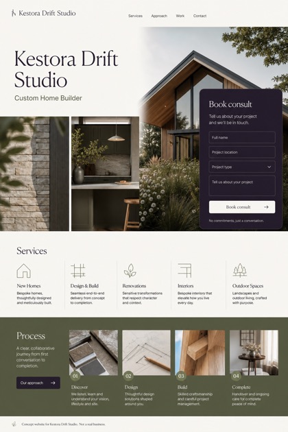 Architecture & Interiors website design for United Kingdom, showing a clear opening, service information, supporting content, and a focused inquiry action.