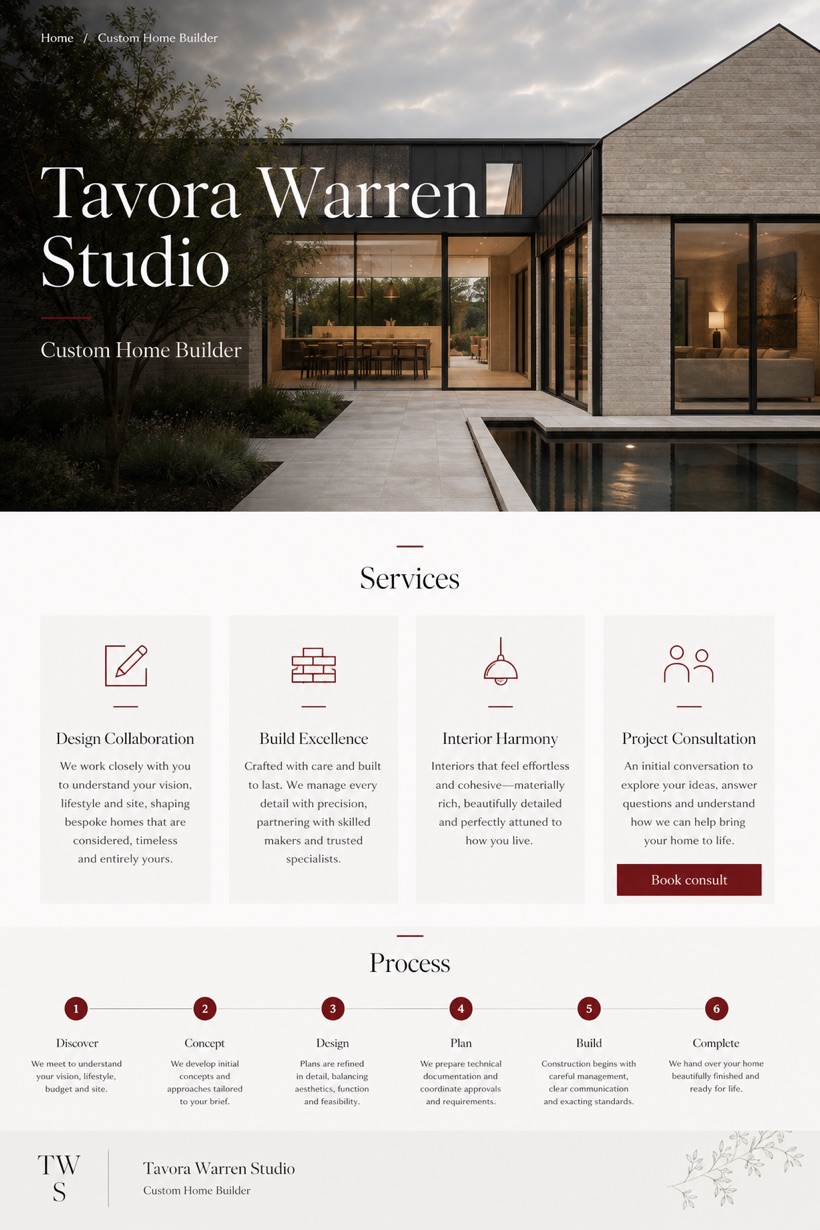 Architecture & Interiors website design for United Kingdom, showing a clear opening, service information, supporting content, and a focused inquiry action.