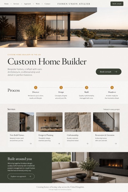 Architecture & Interiors website design for United Kingdom, showing a clear opening, service information, supporting content, and a focused inquiry action.