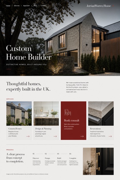 Architecture & Interiors website design for United Kingdom, showing a clear opening, service information, supporting content, and a focused inquiry action.