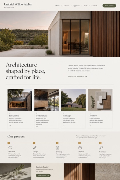 Architecture & Interiors website design for United Kingdom, showing a clear opening, service information, supporting content, and a focused inquiry action.