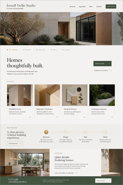 Architecture & Interiors website design for United Kingdom, showing a clear opening, service information, supporting content, and a focused inquiry action.