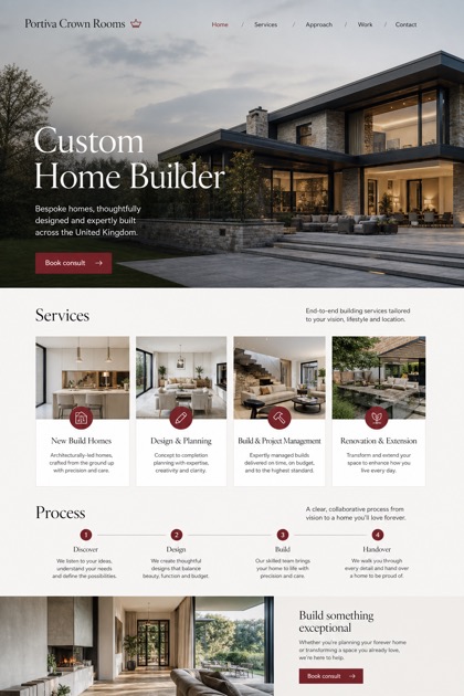 Architecture & Interiors website design for United Kingdom, showing a clear opening, service information, supporting content, and a focused inquiry action.