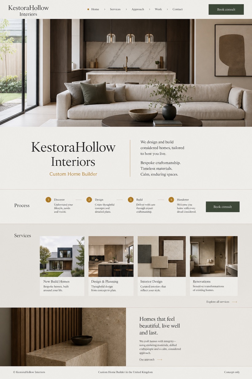 Architecture & Interiors website design for United Kingdom, showing a clear opening, service information, supporting content, and a focused inquiry action.