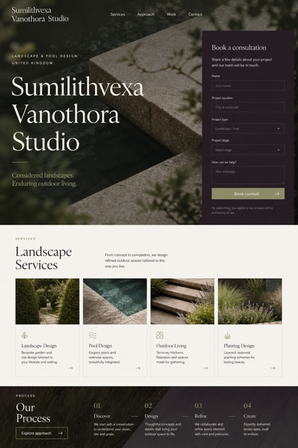 Architecture & Interiors website design for United Kingdom, showing a clear opening, service information, supporting content, and a focused inquiry action.