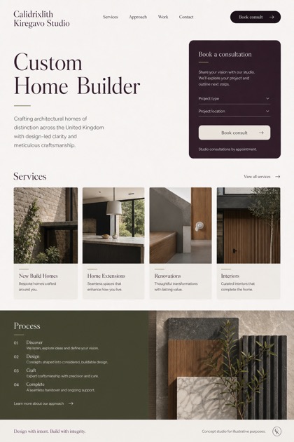 Architecture & Interiors website design for United Kingdom, showing a clear opening, service information, supporting content, and a focused inquiry action.