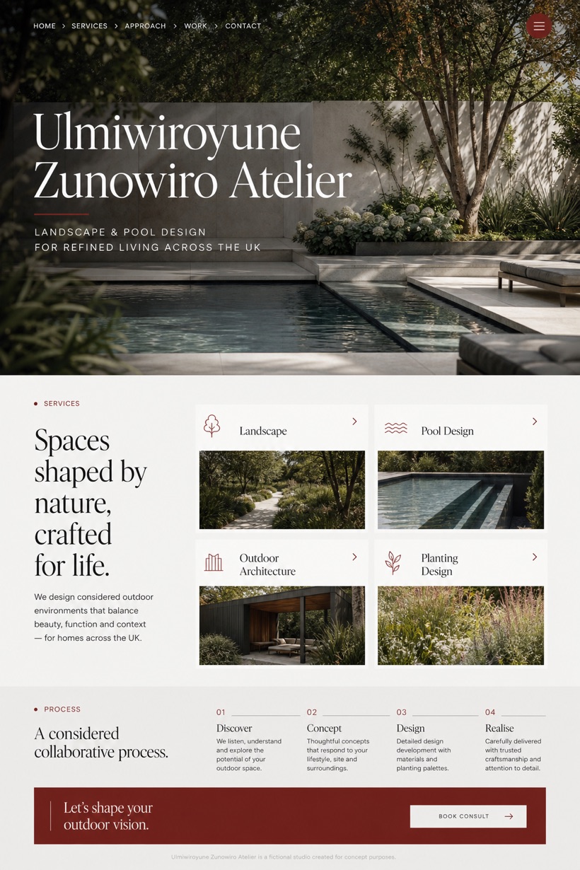 Architecture & Interiors website design for United Kingdom, showing a clear opening, service information, supporting content, and a focused inquiry action.