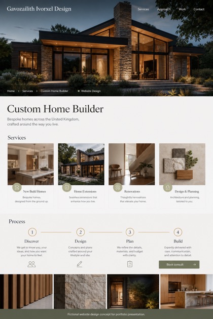Architecture & Interiors website design for United Kingdom, showing a clear opening, service information, supporting content, and a focused inquiry action.