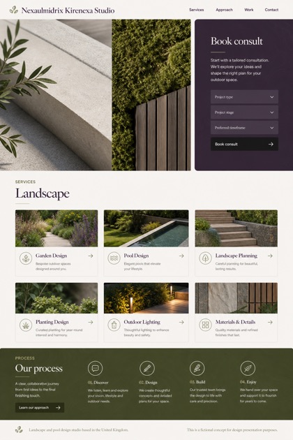 Architecture & Interiors website design for United Kingdom, showing a clear opening, service information, supporting content, and a focused inquiry action.
