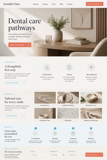Healthcare website design for United Kingdom, showing a clear opening, service information, supporting content, and a focused inquiry action.
