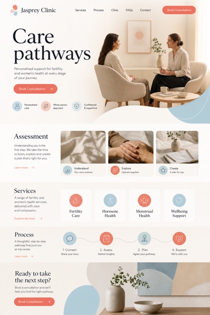 Healthcare website design for United Kingdom, showing a clear opening, service information, supporting content, and a focused inquiry action.