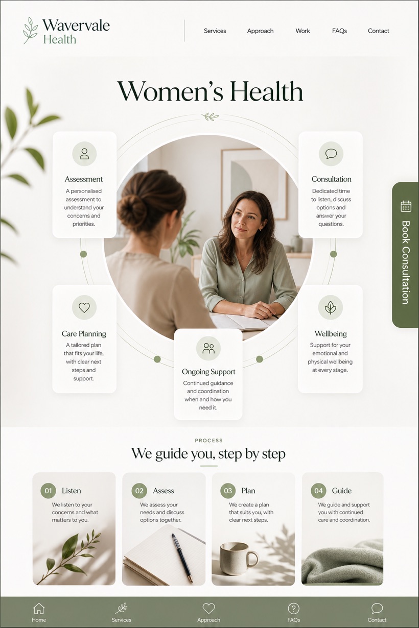 Healthcare website design for United Kingdom, showing a clear opening, service information, supporting content, and a focused inquiry action.