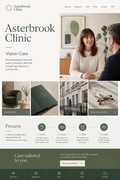 Healthcare website design for United Kingdom, showing a clear opening, service information, supporting content, and a focused inquiry action.