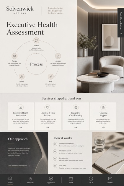 Healthcare website design for United Kingdom, showing a clear opening, service information, supporting content, and a focused inquiry action.