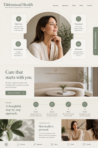 Healthcare website design for United Kingdom, showing a clear opening, service information, supporting content, and a focused inquiry action.