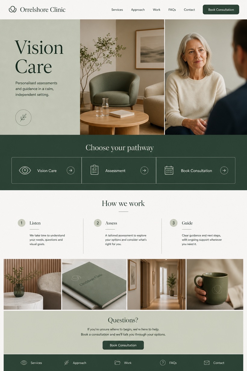 Healthcare website design for United Kingdom, showing a clear opening, service information, supporting content, and a focused inquiry action.
