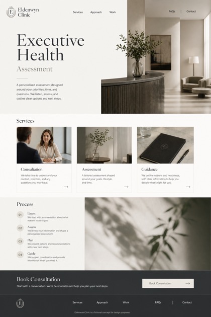 Healthcare website design for United Kingdom, showing a clear opening, service information, supporting content, and a focused inquiry action.