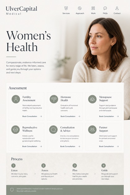 Healthcare website design for United Kingdom, showing a clear opening, service information, supporting content, and a focused inquiry action.