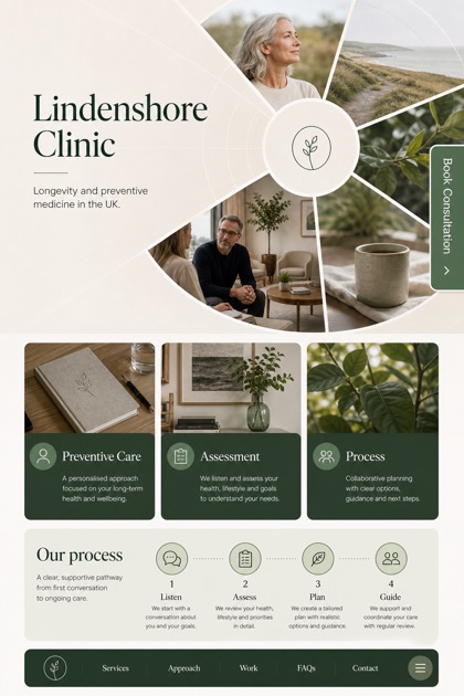 Healthcare website design for United Kingdom, showing a clear opening, service information, supporting content, and a focused inquiry action.