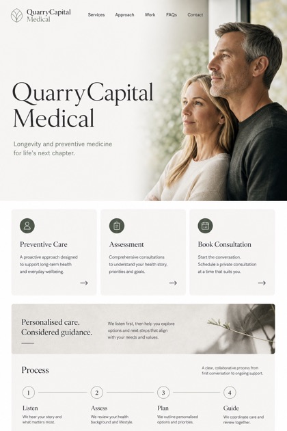 Healthcare website design for United Kingdom, showing a clear opening, service information, supporting content, and a focused inquiry action.
