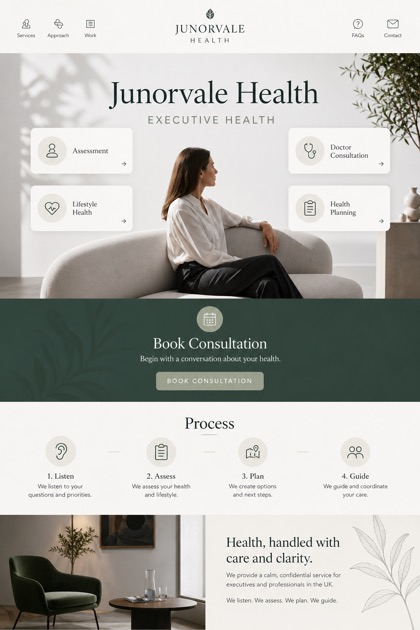 Healthcare website design for United Kingdom, showing a clear opening, service information, supporting content, and a focused inquiry action.