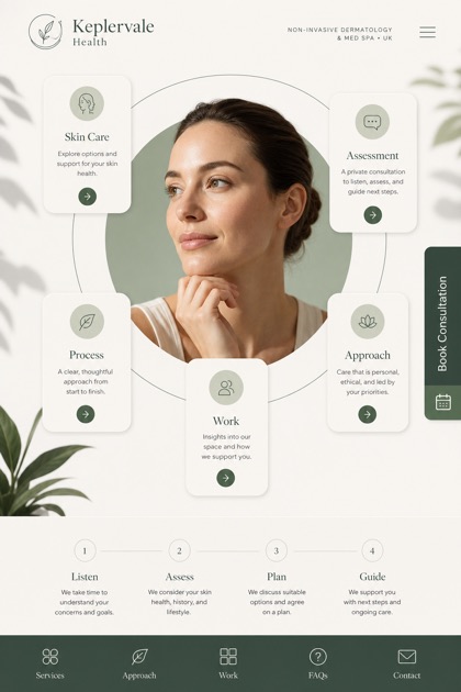 Healthcare website design for United Kingdom, showing a clear opening, service information, supporting content, and a focused inquiry action.